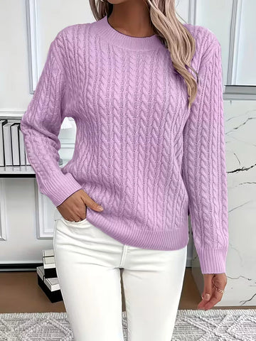 Women's crew neck winter cable knit sweater - Green