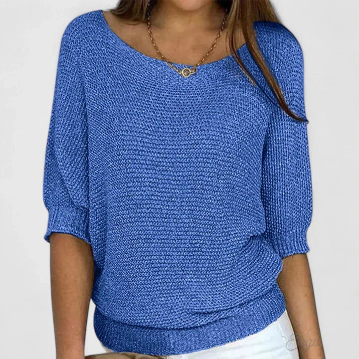 Women's knit winter sweater with wide scoop neck - Green