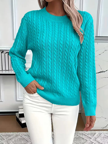 Women's crew neck winter cable knit sweater - Green