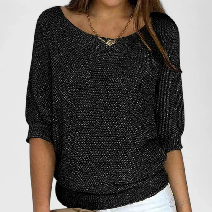 Women's knit winter sweater with wide scoop neck - Green