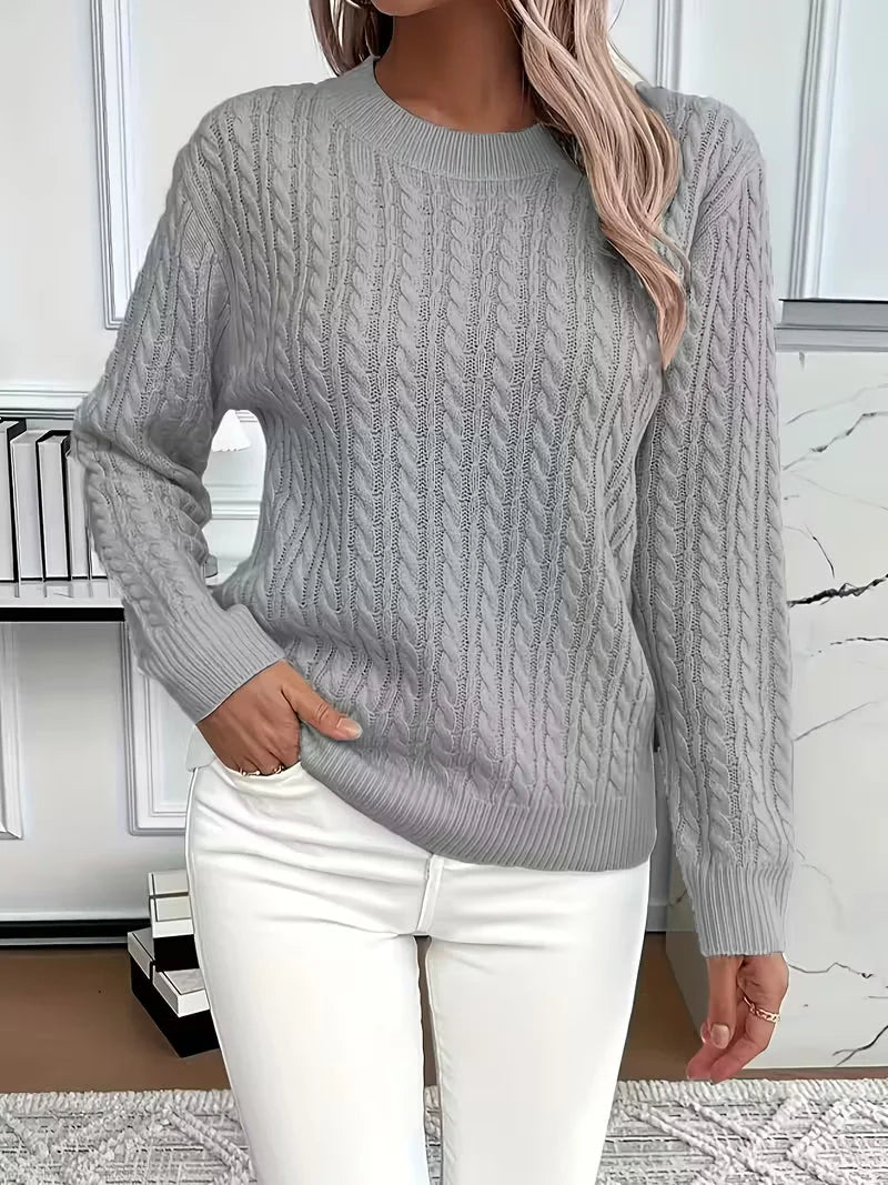 Women's crew neck winter cable knit sweater - Green