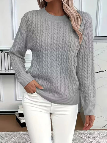 Women's crew neck winter cable knit sweater - Green