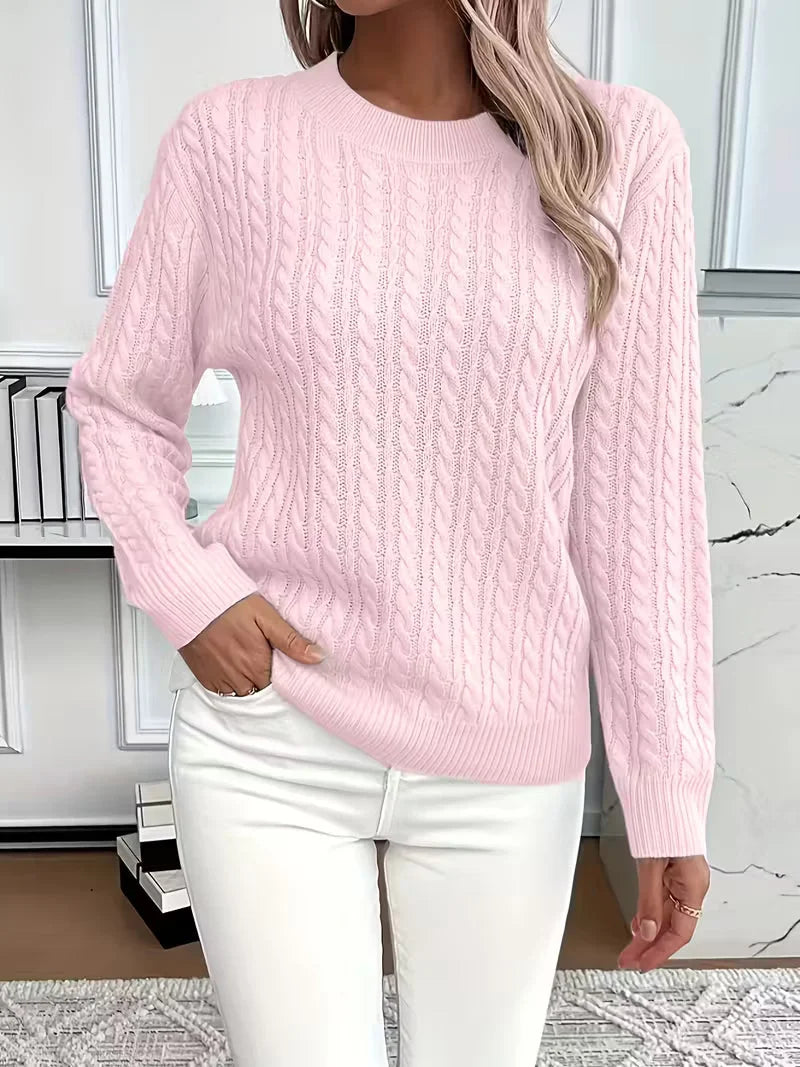 Women's crew neck winter cable knit sweater - Green