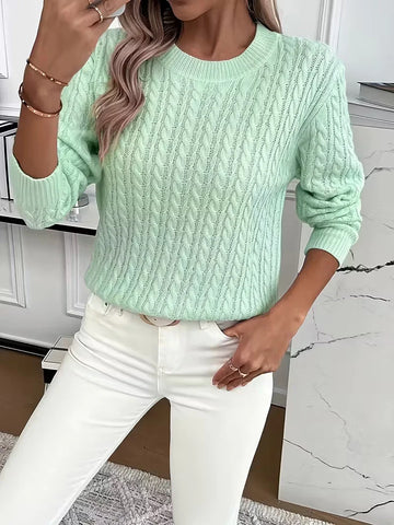 Women's crew neck winter cable knit sweater - Green