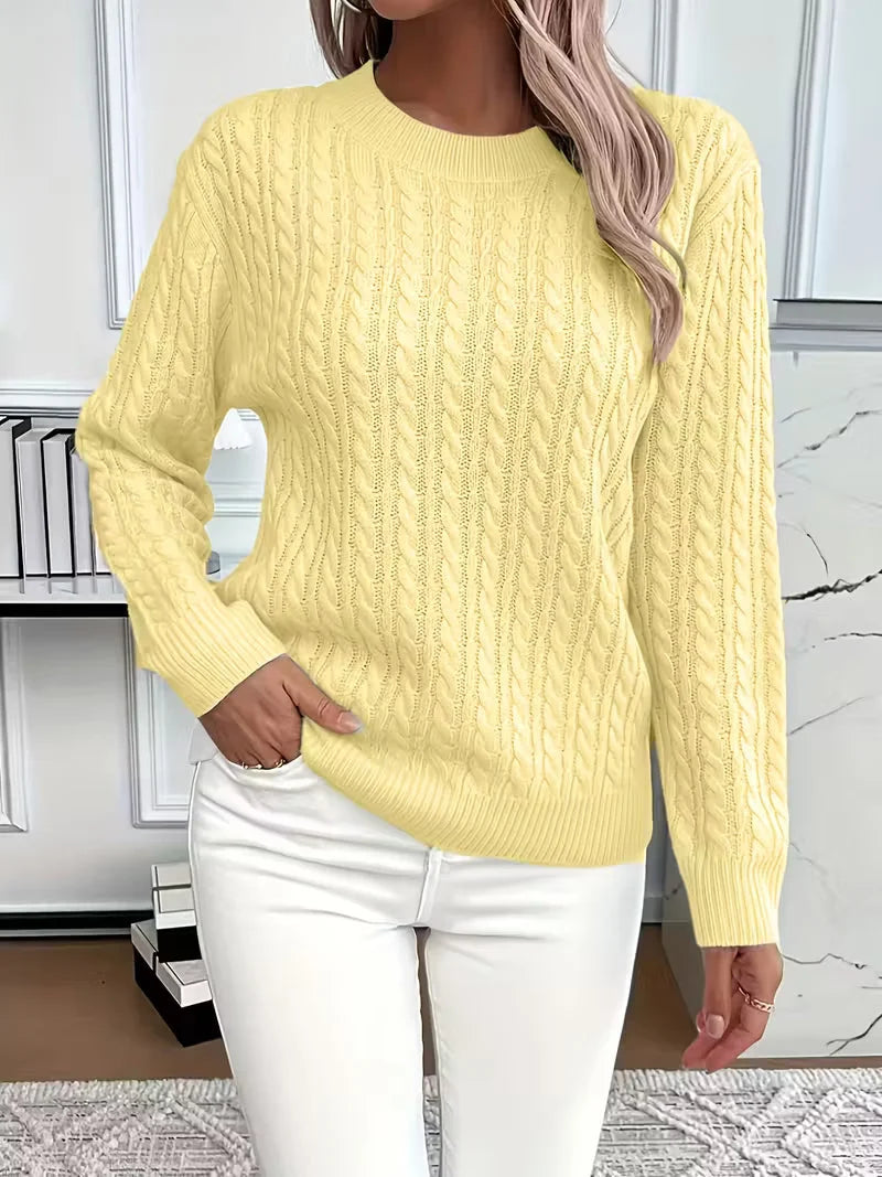 Women's crew neck winter cable knit sweater - Green