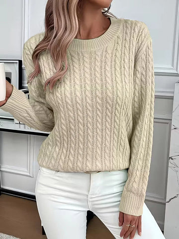 Women's crew neck winter cable knit sweater - Green