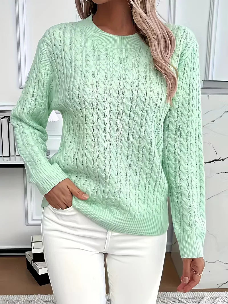 Women's crew neck winter cable knit sweater - Green
