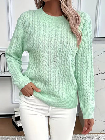 Women's crew neck winter cable knit sweater - Green