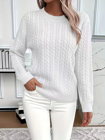 Women's crew neck winter cable knit sweater - Green