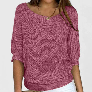Women's knit winter sweater with wide scoop neck - Green