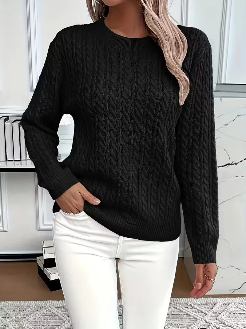 Women's crew neck winter cable knit sweater - Green