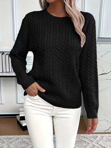 Women's crew neck winter cable knit sweater - Green