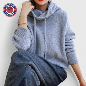 Women's knit winter sweater with drawstring cowl neck - Green