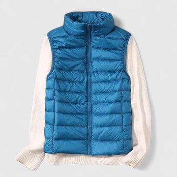 Women's packable zip-up stand collar winter quilted vest - Beige