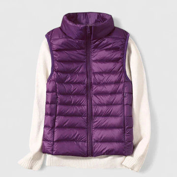 Women's packable zip-up stand collar winter quilted vest - Beige