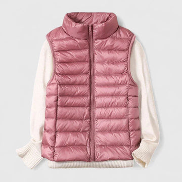 Women's packable zip-up stand collar winter quilted vest - Beige