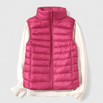 Women's packable zip-up stand collar winter quilted vest - Beige