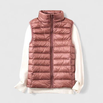 Women's packable zip-up stand collar winter quilted vest - Beige