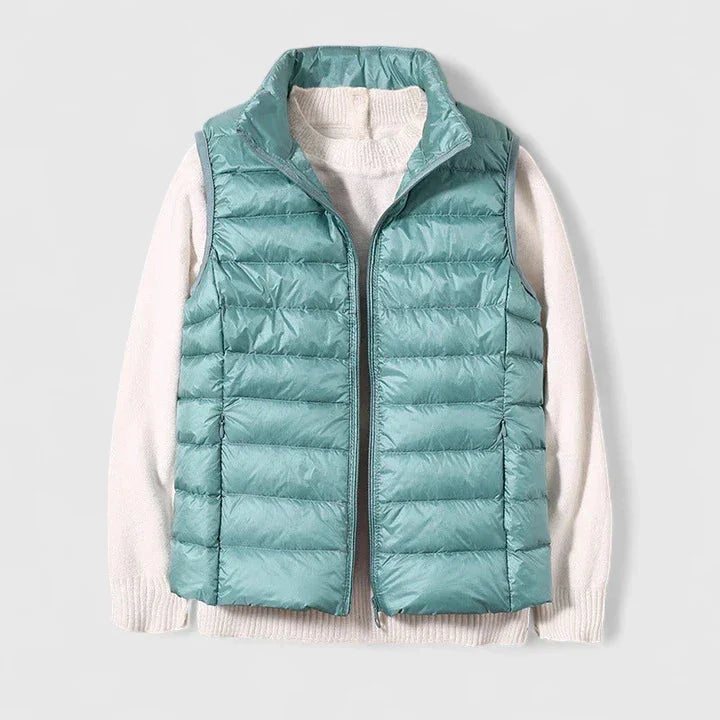 Women's packable zip-up stand collar winter quilted vest - Beige