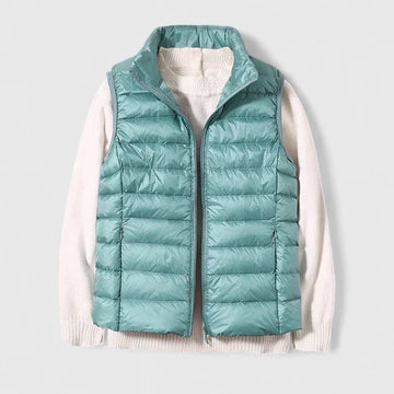 Women's packable zip-up stand collar winter quilted vest - Beige