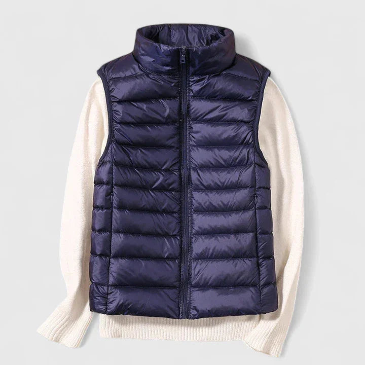 Women's packable zip-up stand collar winter quilted vest - Beige