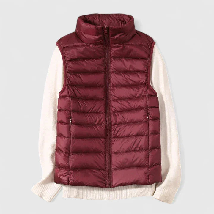 Women's packable zip-up stand collar winter quilted vest - Beige
