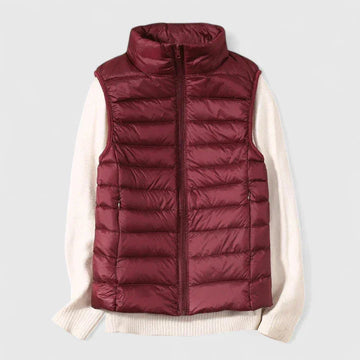 Women's packable zip-up stand collar winter quilted vest - Beige