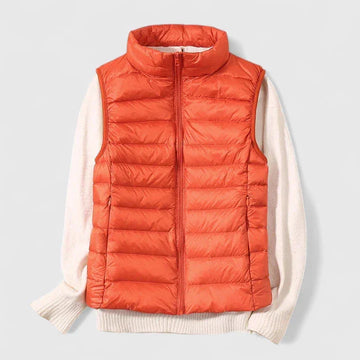Women's packable zip-up stand collar winter quilted vest - Beige