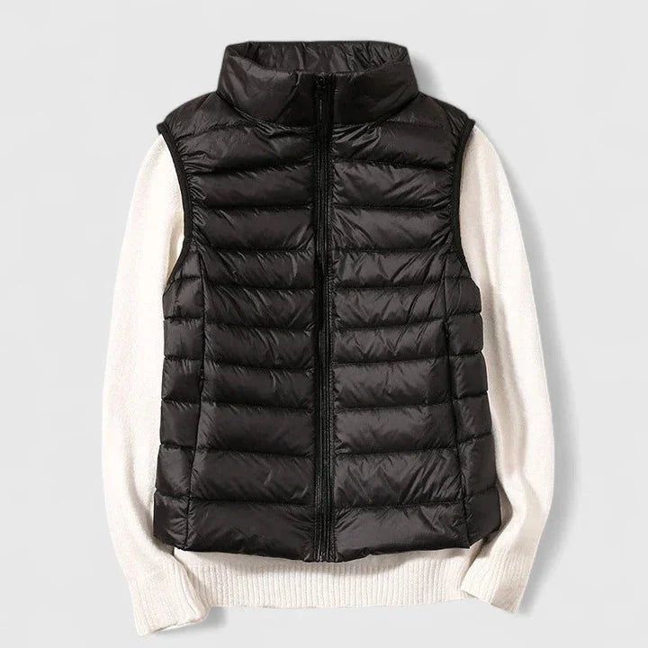 Women's packable zip-up stand collar winter quilted vest - Beige