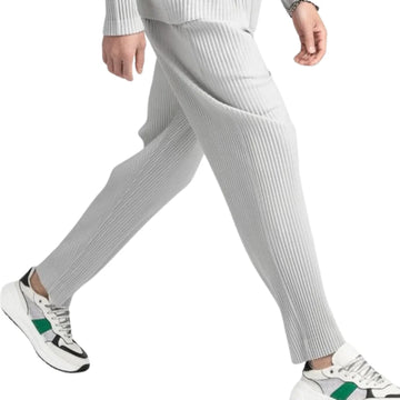 Women's winter pants with vertical pleats - Gray