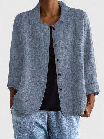 Cotton Button-Up Cardigan Relaxed Fit Long Sleeve - Light Blue