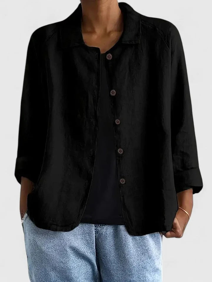 Cotton Button-Up Cardigan Relaxed Fit Long Sleeve - Light Blue