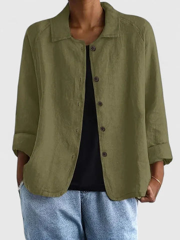 Cotton Button-Up Cardigan Relaxed Fit Long Sleeve - Light Blue