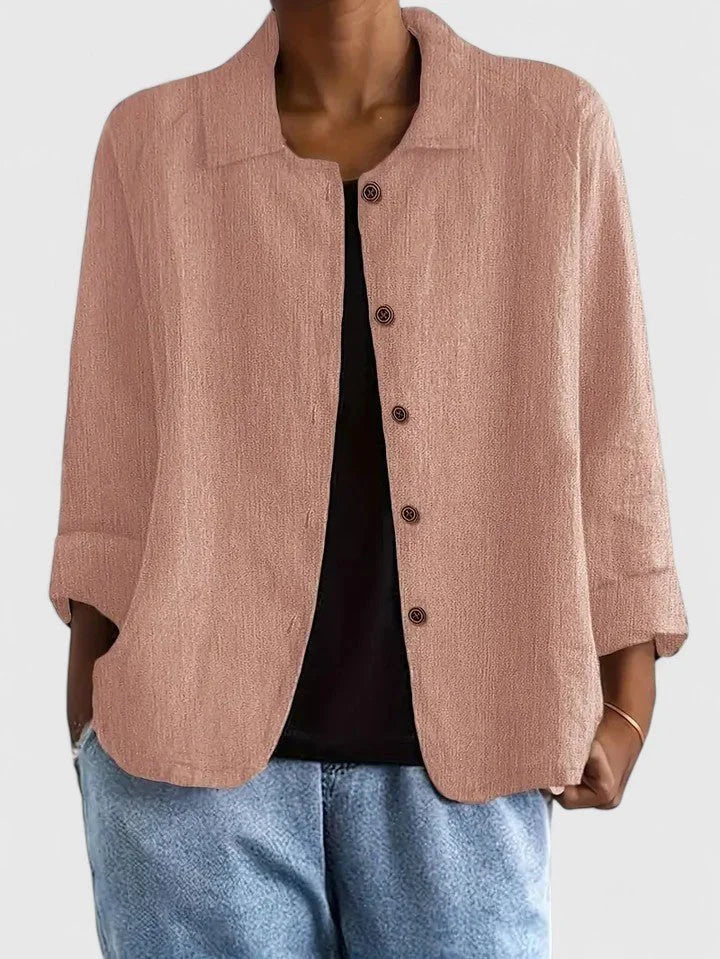 Cotton Button-Up Cardigan Relaxed Fit Long Sleeve - Light Blue