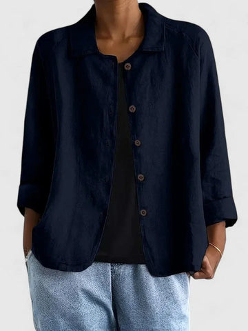 Cotton Button-Up Cardigan Relaxed Fit Long Sleeve - Light Blue