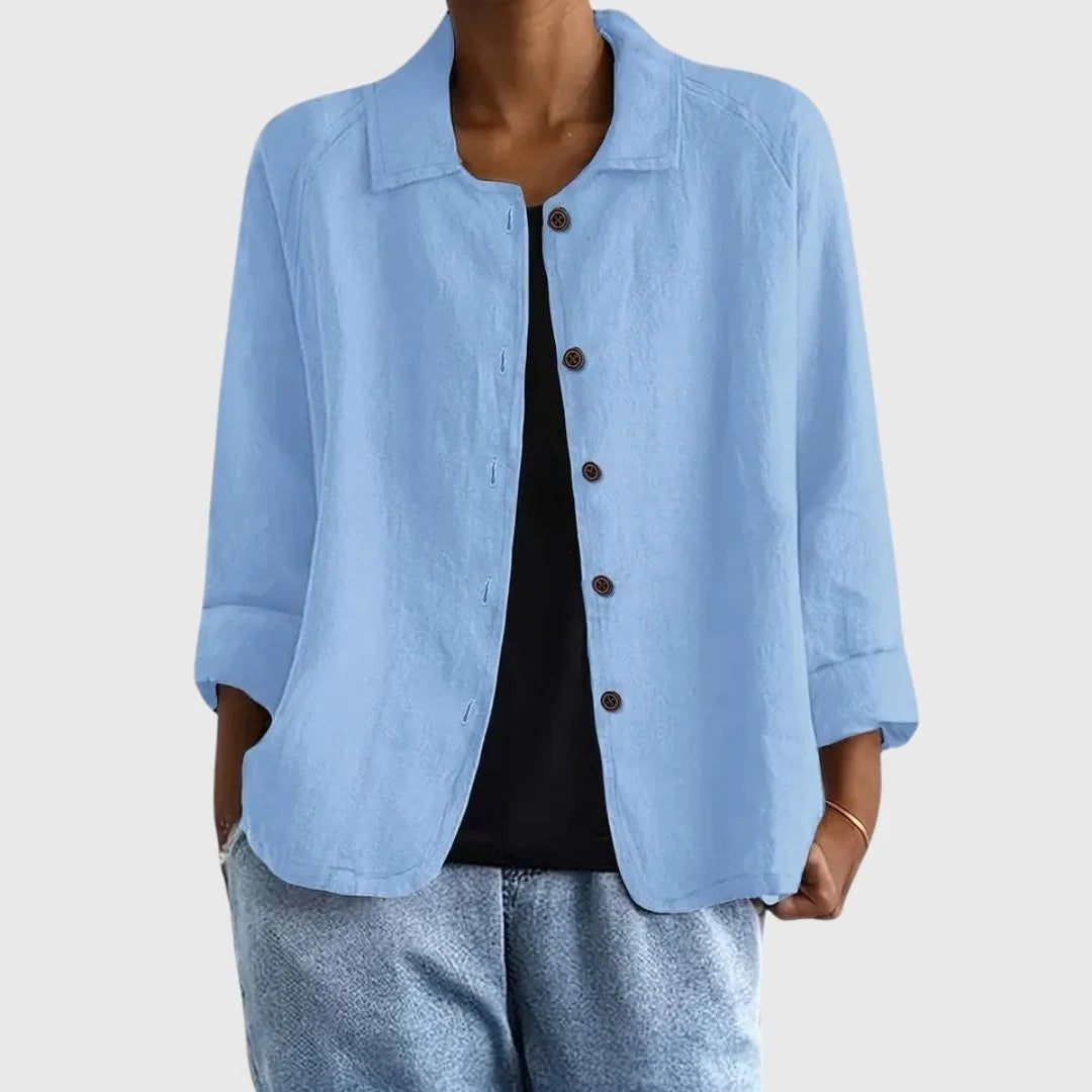 Cotton Button-Up Cardigan Relaxed Fit Long Sleeve - Light Blue