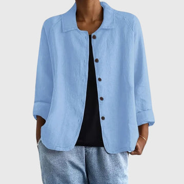 Cotton Button-Up Cardigan Relaxed Fit Long Sleeve - Light Blue