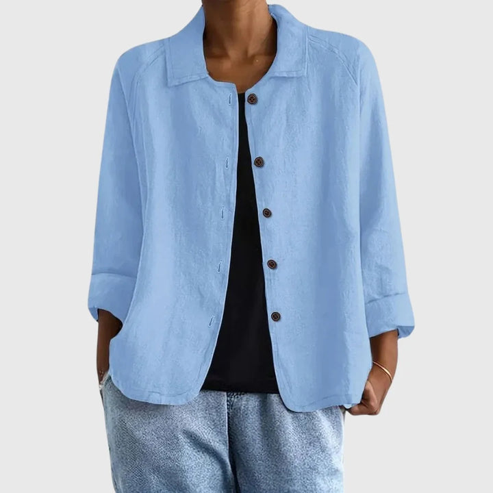 Cotton Button-Up Cardigan Relaxed Fit Long Sleeve - Light Blue