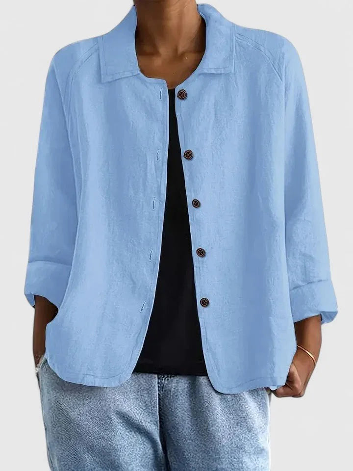 Cotton Button-Up Cardigan Relaxed Fit Long Sleeve - Light Blue