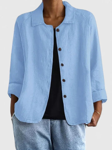 Cotton Button-Up Cardigan Relaxed Fit Long Sleeve - Light Blue