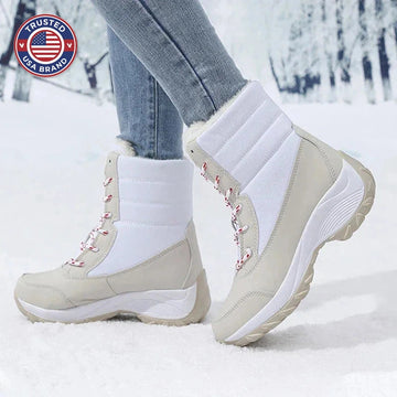 Women's winter waterproof boots, snow ankle, faux fur lace-up