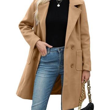 Women's double-breasted lapel winter trench coat in Khaki