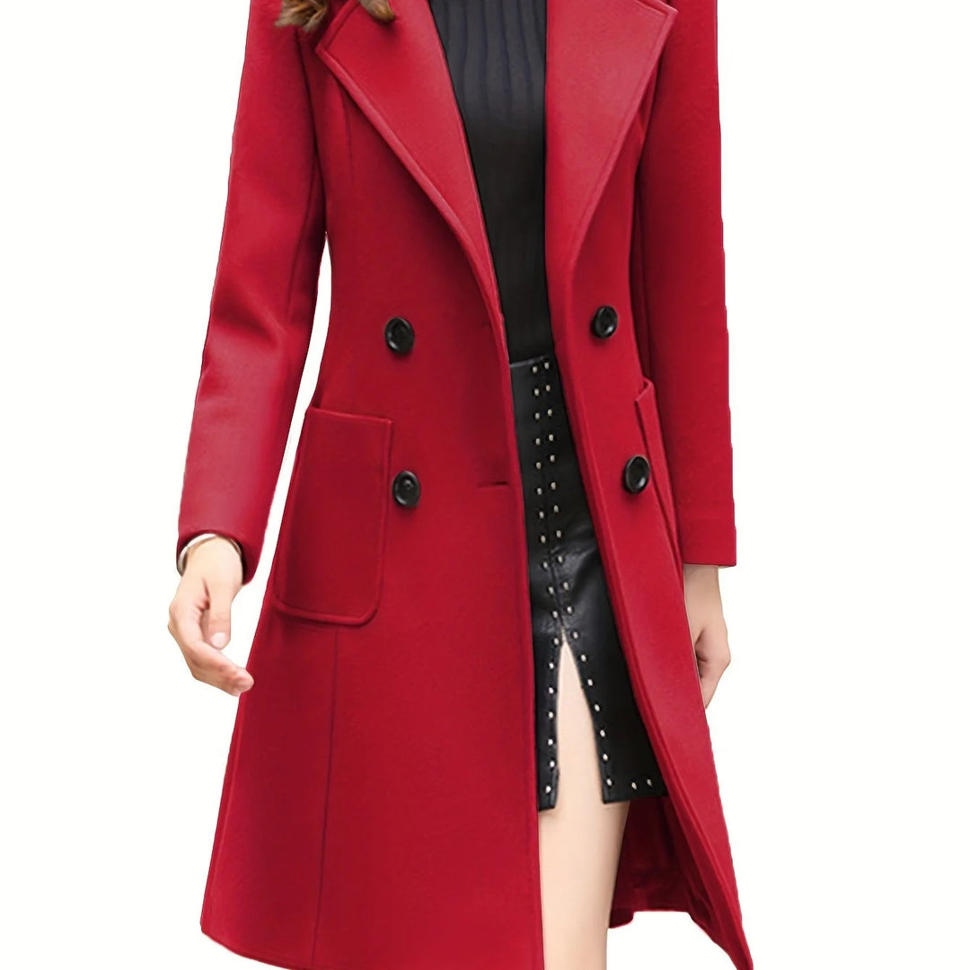 Women's double-breasted lapel winter trench coat in Red