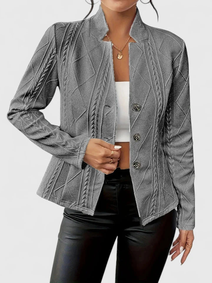Women's textured knit button-front winter blazer - Beige