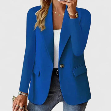 Women's button-front notch lapel winter blazer with flap pockets - Pink