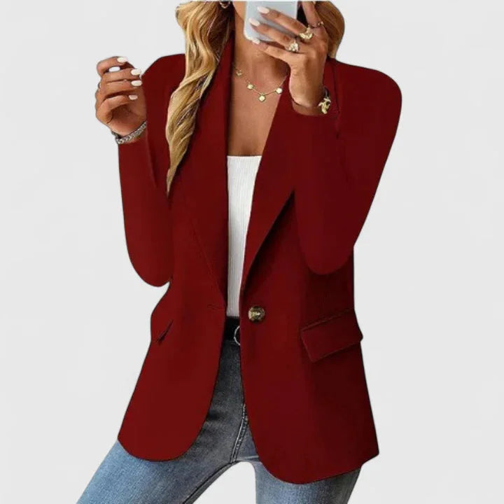 Women's button-front notch lapel winter blazer with flap pockets - Pink