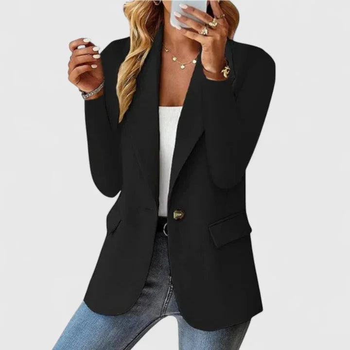 Women's button-front notch lapel winter blazer with flap pockets - Pink