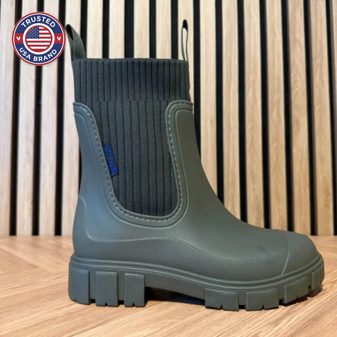 Women's ankle winter boots with ribbed knit shaft - Black