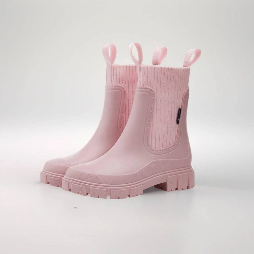 Women's ankle winter boots with ribbed knit shaft - Black