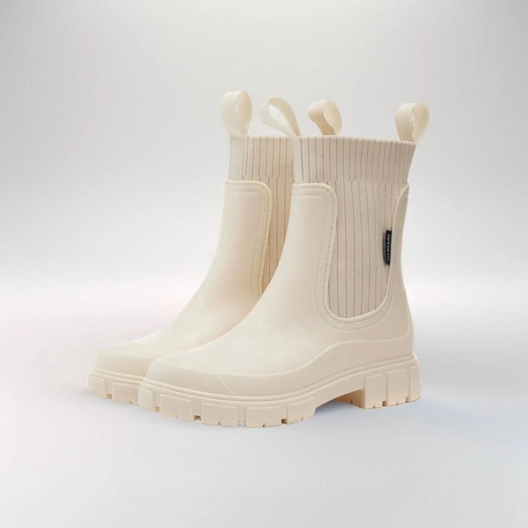 Women's ankle winter boots with ribbed knit shaft - Black